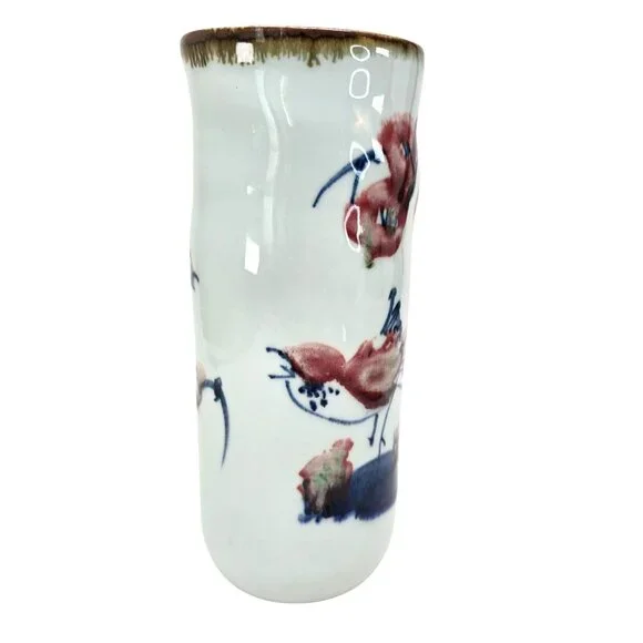 Chinese Vase Vintage Bird & Floral Motif Hand-Painted Porcelain Signed Art je141